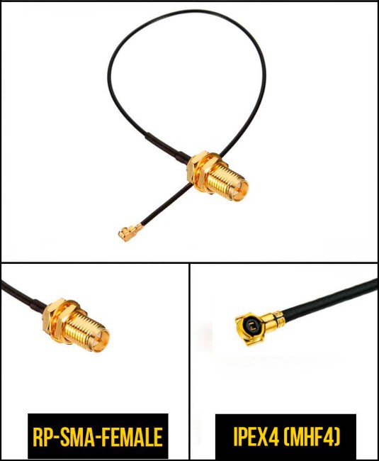 Комплект пигтейлов RP-SMA-female - IPEX4 (MHF4), кабель RF0,81, 50 Ом, 15 см, 2 шт
