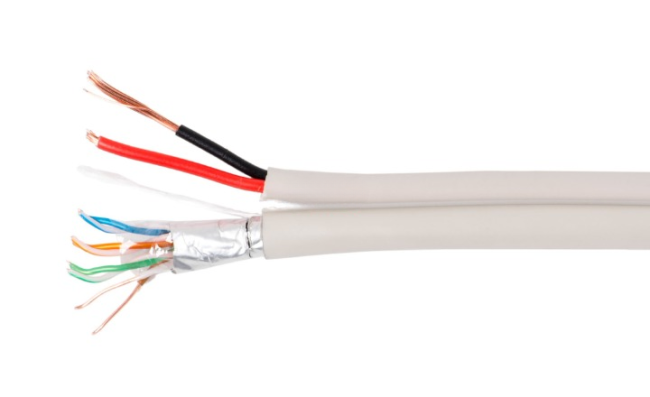 Кабель комбинированный FTP (экранированный), cat.5e, 4 пары, CCA проводник + кабель питания 2x0.75, 150 метров