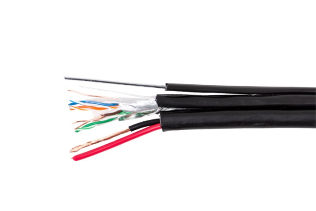 Кабель комбинированный FTP (экранированный), cat.5e, 4 пары медь + питание 2x0.75, уличный с тросом, 5 метров