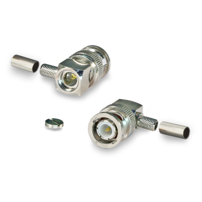 Угловой разъем BNC-male под кабель RG58, медная жила, 50 Ом, обжимной под пайку, 2 шт