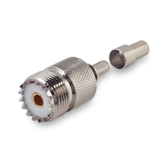 Разъем UHF-female под кабель RG174, RG178, RG316, 50 Ом, обжимной под пайку, 1 шт.