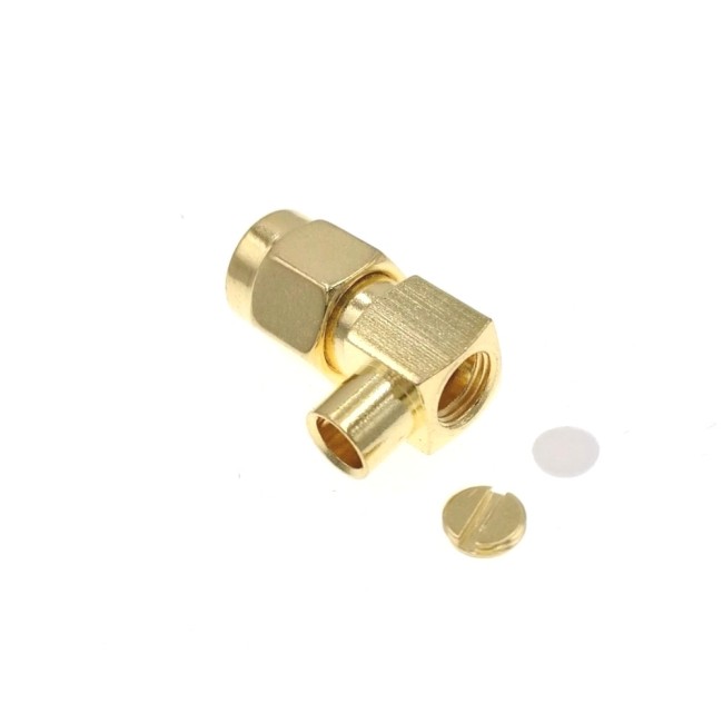 Угловой разъём SMA-male под полужесткий кабель RG402 (0.141''), обжимной под пайку, 1 шт. Угловой разъём SMA-male под полужесткий кабель RG402 (0.141''), обжимной под пайку, 1 шт.