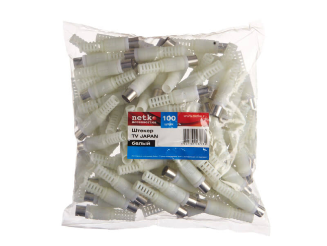 Разъём штекер (папа) для ТV, белый, Netko, 50 шт.