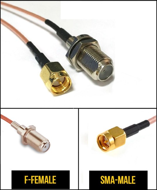 Комплект пигтейлов F-female - SMA-male, кабель RG316, 50 Ом, 15 см, 4 шт