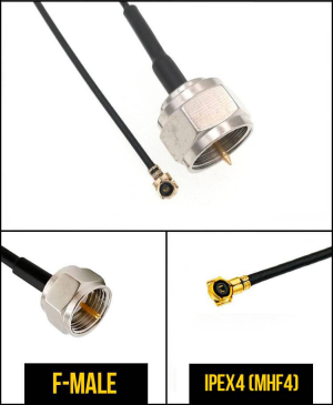 Комплект пигтейлов F-male - IPEX4 (MHF4), кабель RF1.13, 50 Ом, 15 см, 4 шт