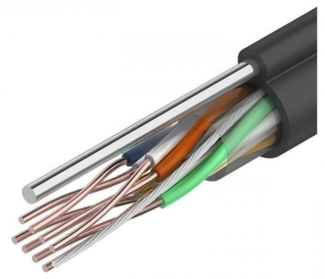 Кабель витая пара UTP уличный с тросом, cat.5e, 4 пары, медный проводник, Eletec, 100 метров