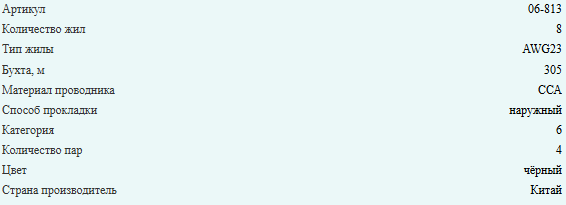 Кабель витая пара UTP, cat.6 AWG23, 4 пары, омедненный, уличный, 80 метров