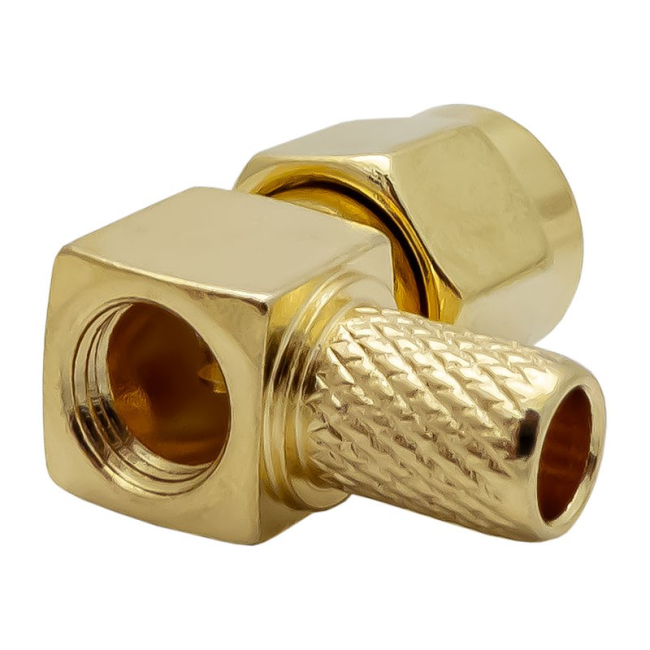 Разъем угловой SMA-male под кабель RG58, 50 Ом, обжимной под пайку, 20 шт. Разъем угловой SMA-male под кабель RG58, 50 Ом, обжимной под пайку, 20 шт.