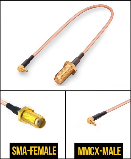 Комплект пигтейлов SMA-female - MMCX, кабель RG316, 50 Ом, 15 см, 5 шт