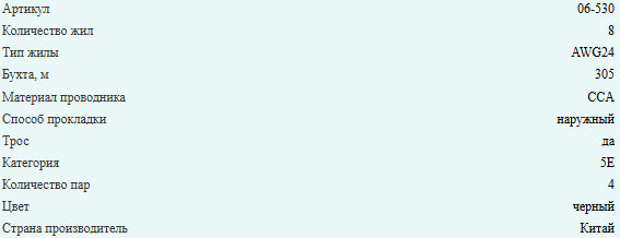 Кабель витая пара UTP уличный с тросом, cat.5e 24 AWG, 4 пары, CCA, Eletec, 240 метров