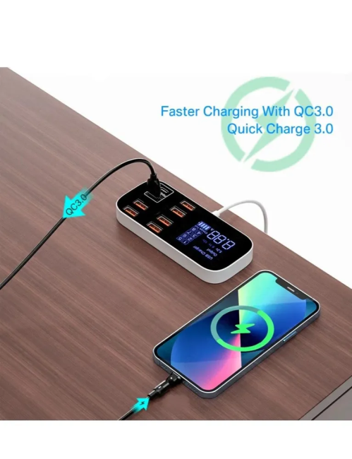 Зарядная станция (WLX-A9D) c 7 USB-A портами + 1 USB-C (Type-C) портом, общая мощность 40 ватт, дисплей