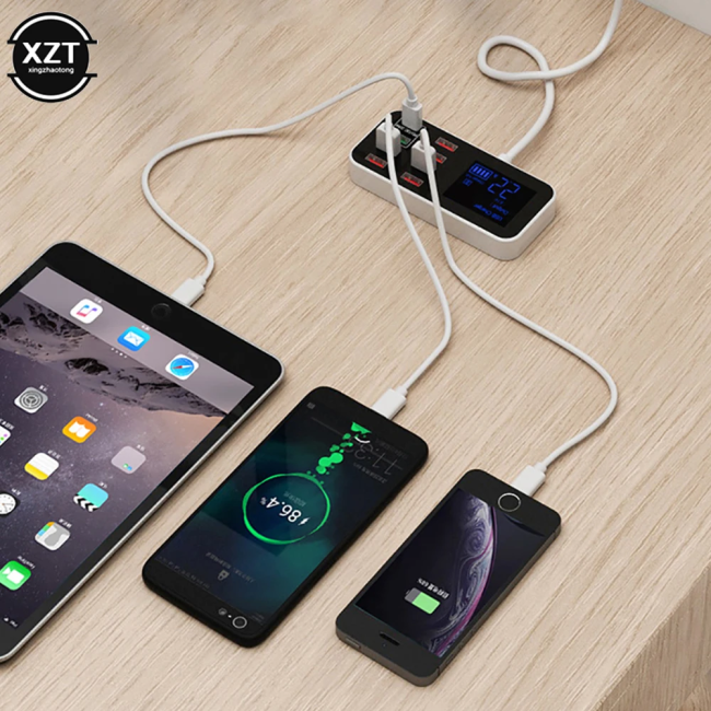 Зарядная станция (WLX-A9D) c 7 USB-A портами + 1 USB-C (Type-C) портом, общая мощность 40 ватт, дисплей