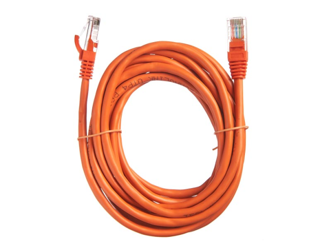 Патч корд 3 метра, UTP4, cat.5, медный, интернет кабель RJ45 с переходником RJ-45 на RJ-45 в комплекте, оранжевый