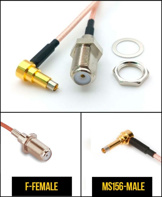 Комплект пигтейлов F-female - MS156, кабель RG316, 50 Ом, 15 см, 5 шт