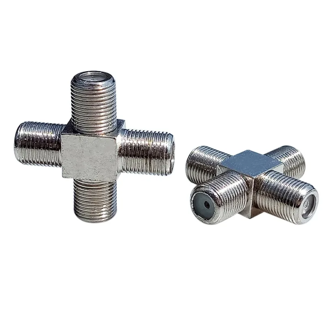 Разветвитель F-female на 4 разъема, крестовой переходник, цинк, покрытие никель, Netko, 4 шт