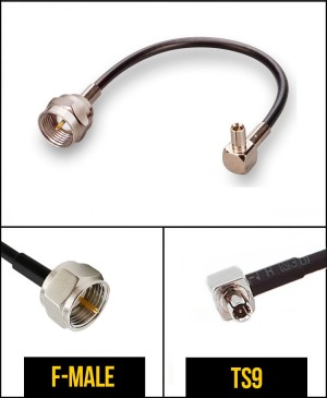 Комплект пигтейлов F-male - TS9, кабель RG174, 50 Ом, 15 см, 6 шт