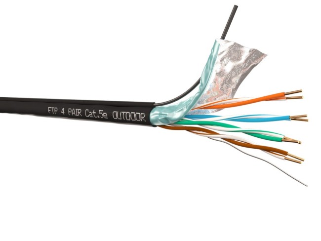 Кабель витая пара FTP4, экранированная, 4 пары, cat.5е, моножила, медный, уличный с тросом, 230м. с коннекторами и колпачками в комплекте