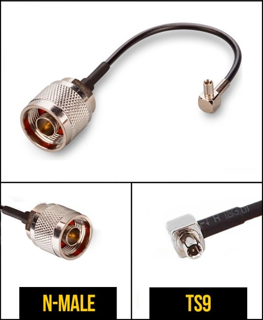 Комплект пигтейлов N-male - TS9, кабель RG174, 50 Ом, 15 см, 6 шт