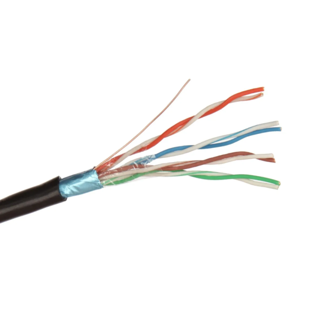 Кабель витая пара FTP 4 пары, чистая медь (BC), cat.5e, 24AWG, для внешней прокладки, черный, 5м. с коннекторами и колпачками в комплекте