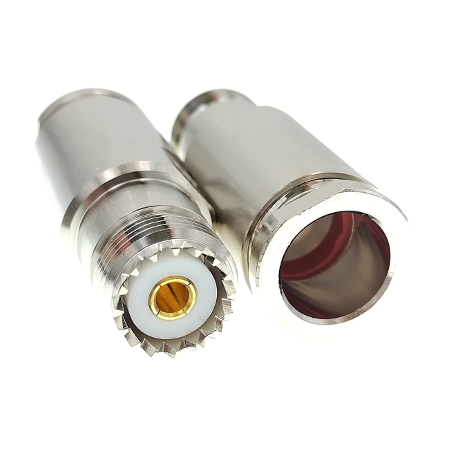 Разъем UHF-female (SO239) под кабель 10D-FB, прижимной (сборный) под пайку, 2 шт.