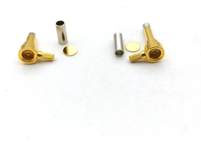 Разъем MS156-male 16mm угловой, под кабель RG174, RG178, RG316, 50 Ом, обжимной под пайку, 10 шт.