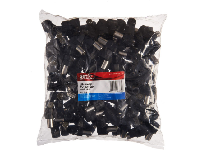 Угловой штекер (разъем) для ТV, черный, Netko, 1 шт.