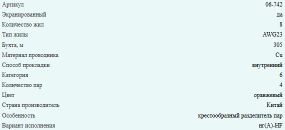 Кабель витая пара FTP (экранированный), cat.6 AWG23, LSZH, медный проводник, Eletec, внутренний, 110 метров