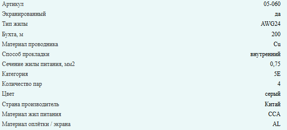 Кабель комбинированный FTP (экранированный), cat.5e, 4 пары, медный проводник + кабель питания 2x0.75, 150 метров