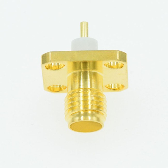 Разъем SMA-7814 (SMA-female), фланец, крепление на 4 винта, диэлектрик 5 мм, 100 шт.
