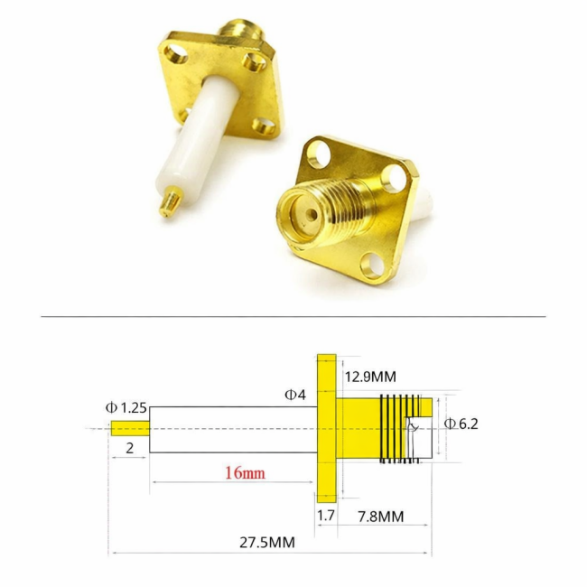 Разъем SMA-7814-16 SMA-female, приборный фланец GSA-1110, диэлектрик 16 мм, 2 шт.
