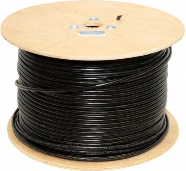 Кабель витая пара FTP 4 пары, чистая медь (BC), cat.5e, 24AWG, для внешней прокладки, черный, 230м. с коннекторами и колпачками в комплекте