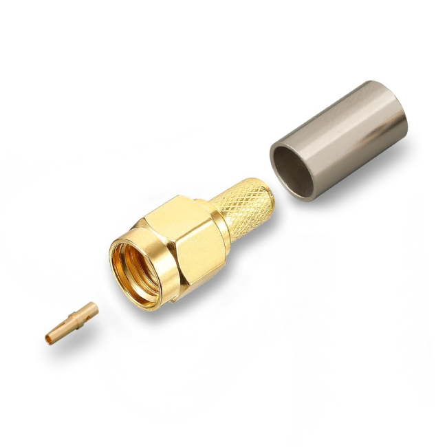 Разъем RP-SMA-male (S-A111F) под кабель RG58 (RG-58), 50 Ом, обжимной под пайку, 50 шт.