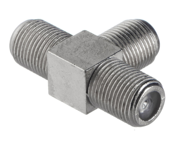 Разветвитель (тройник) F-female на 3 разъема, цинк, покрытие никель, Netko, 10 шт