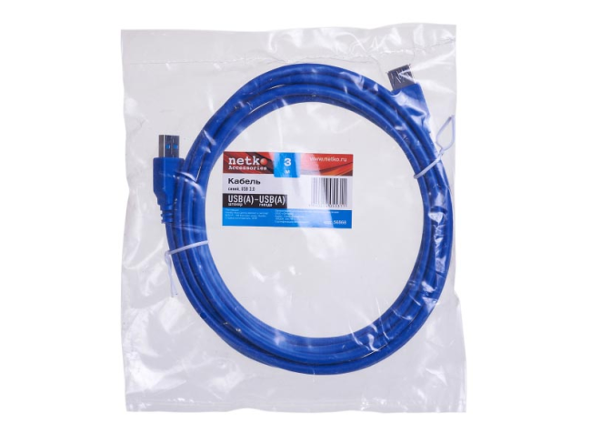 Кабель USB-A-male - USB-A-female, синий, Netko, 3 метра