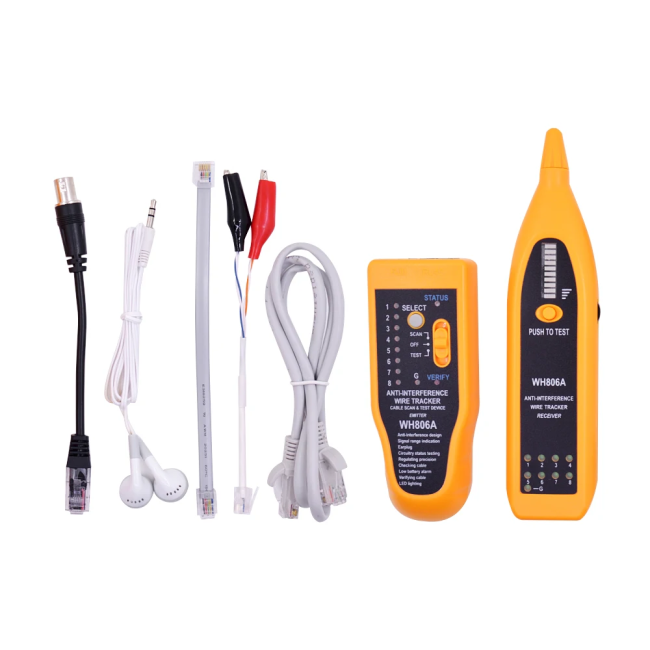 Трассоискатель кабельный CHIPAL WH-806A (WH806A) с LAN-тестером, BNC, RG9/11/12/45, тональный генератор с разъемами крокодил, чехол