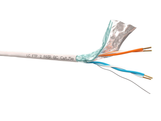 Кабель витая пара FTP 2 пары, cat.5e, для внутреннего использования, с коннекторами и колпачками RJ45 в комплекте, 80 метров