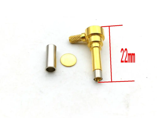 Разъем MS156-male 22mm угловой, под кабель RG174, RG178, RG316, 50 Ом, обжимной под пайку, 20 шт.