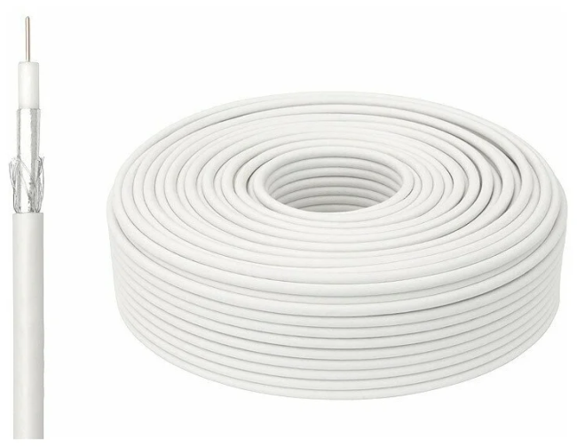 Кабель коаксиальный RG-6U, 75 Ом, чистая медь, оплетка 32 аллюминивые нити, белый, Netko, 70 метров