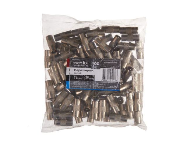 Переходник TV-male - TV-male, цинк, покрытие никель, Netko, 6 шт