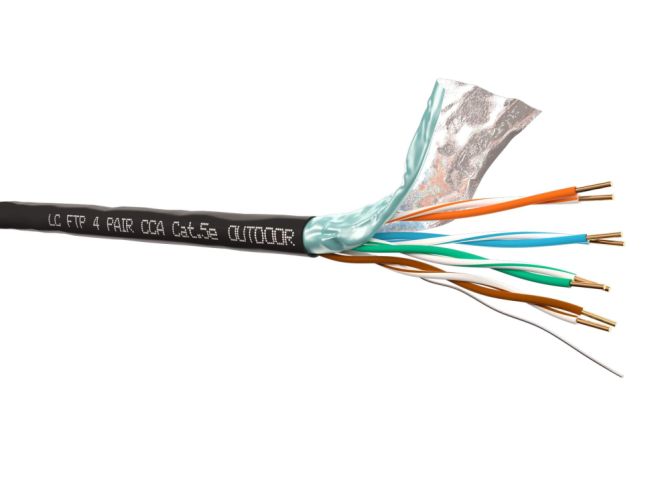 Кабель витая пара FTP 4 пары, cat.5e, моножильный, экранированный, уличный, с коннекторами и колпачками RJ45 в комплекте, 80 метров