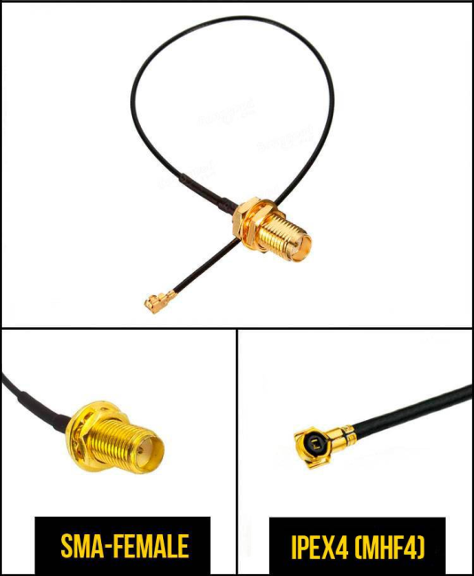Комплект пигтейлов SMA-female - IPEX4(MHF4), кабель RF0,81, 50 Ом, 10 см, 6 шт
