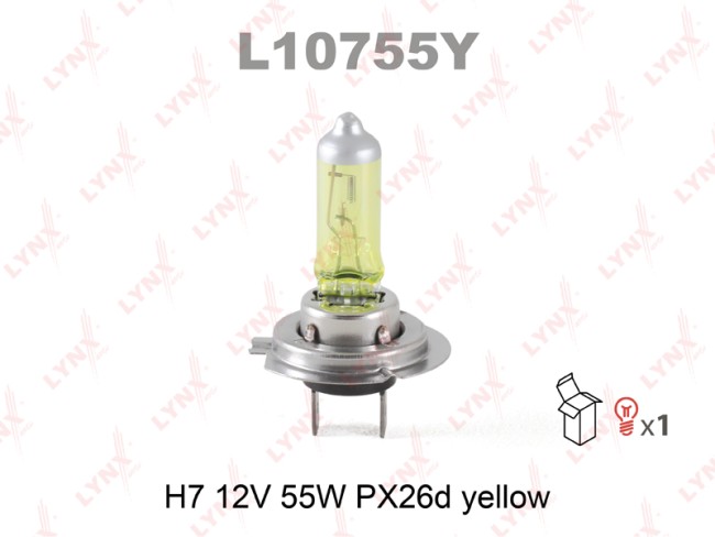 Лампа галогенная LYNXAUTO YELLOW H7 12V 55W PX26D (Комплект - 2шт.)