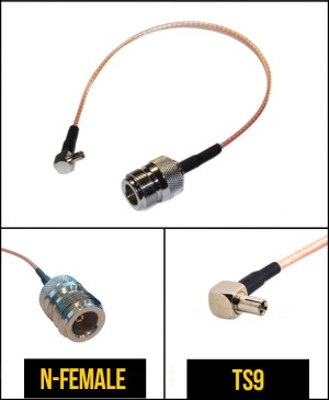 Комплект пигтейлов N-female - TS9, кабель RG316, 50 Ом, 15 см, 5 шт