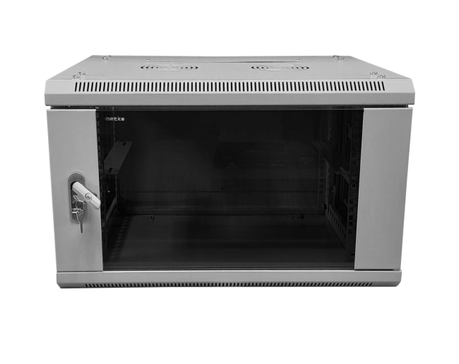 Шкаф настенный 6U серия WMA (Wall Maestro) (600х450х370), разборный, передняя стеклянная дверь, серый Netko