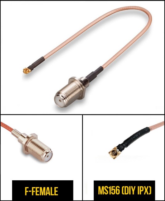 Комплект пигтейлов F-female - MS156, кабель RG178, 50 Ом, 15 см, 6 шт