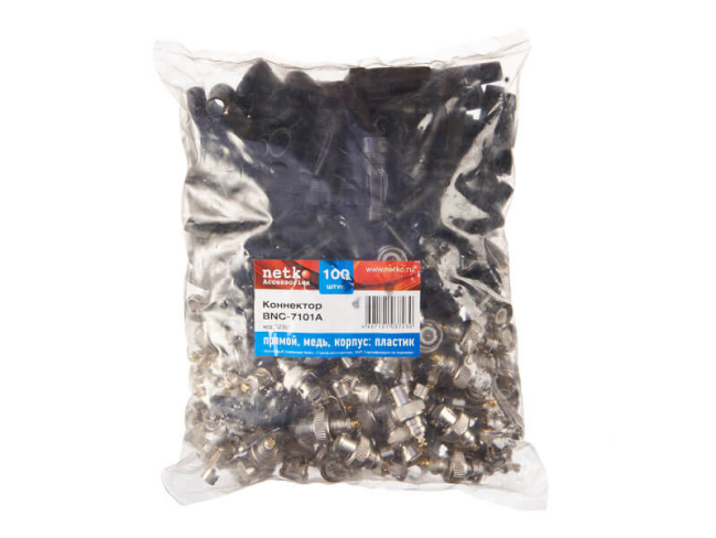 Коннектор BNC-7101A, прямой, пластик, медь (FC111), Netko, 2 шт.