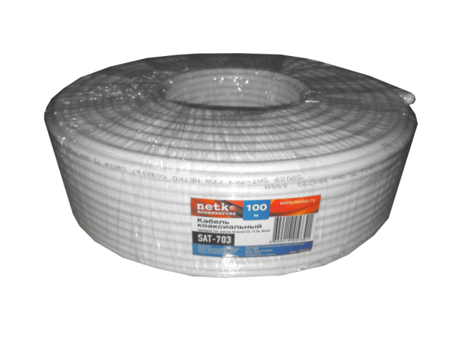 Кабель коаксиальный SAT-703, 75 Ом, омедненный, белый, Netko, 70 метров