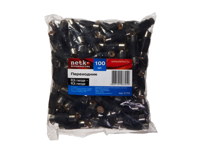 Переходник RCA-female 2 гнезда RCA-female (двойник), Netko, 4 шт