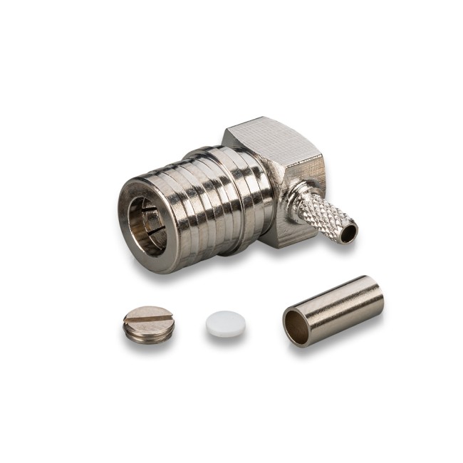 Угловой разъем QMA-male под кабель RG174, RG178, RG316, обжимной под пайку, 10 шт.