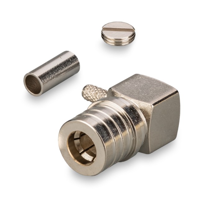 Угловой разъем QMA-male под кабель RG174, RG178, RG316, обжимной под пайку, 10 шт.